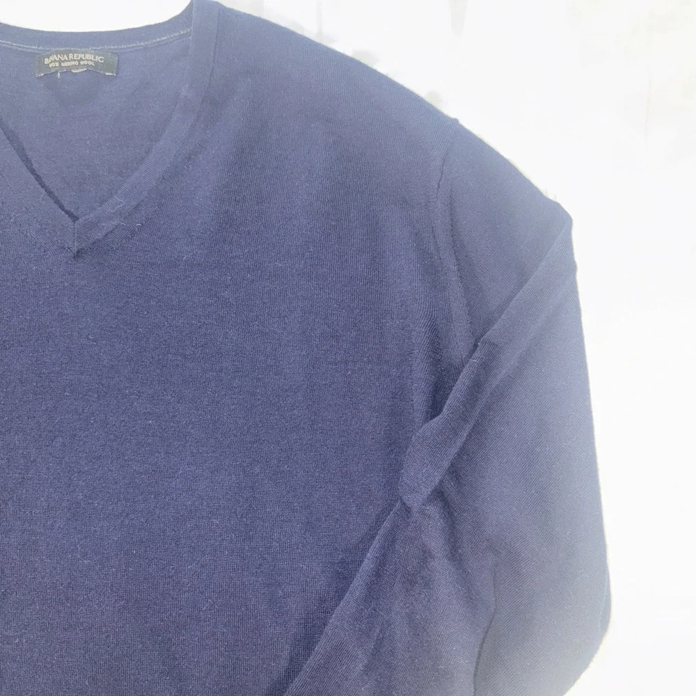 Banana‎ Republic Men's Extra Fine Italian Merino Wool XXL Royal Blue V-Neck
